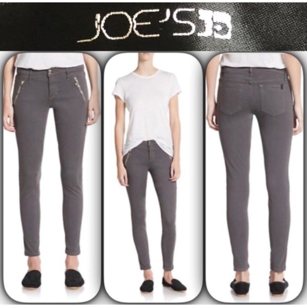 Joes Jeans Ankle Zip Skinny Moto Pants Dove Grey Size 31 Mid Rise Slim Stretch‎